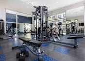 Thumbnail 12 of 24 - a gym with a lot of exercise equipment and a large window