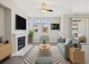 Thumbnail 4 of 23 - a living room with a couch and a fireplace