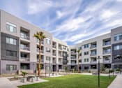 Thumbnail 21 of 24 - a group of apartment buildings with grass and palm trees