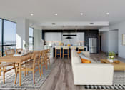 Thumbnail 2 of 26 - a living and dining room area with a table and chairs