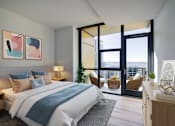 Thumbnail 6 of 26 - a bedroom with a large bed and a balcony