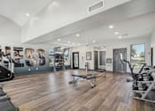 Thumbnail 28 of 33 - the preserve at ballantyne commons fitness room with treadmills and weights