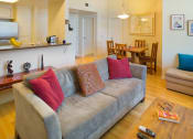 Thumbnail 17 of 64 - Apartment living room, dining area and kitchen