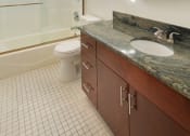 Thumbnail 40 of 64 - Apartment bathroom with vanity, shower tub combo