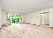 Thumbnail 6 of 18 - A large empty room with a carpeted floor and a door leading to another room.