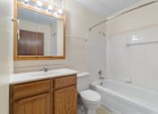 Thumbnail 23 of 29 - a bathroom with a sink toilet and tub and a mirror