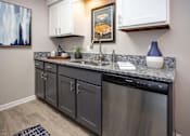 Thumbnail 2 of 80 - A kitchen with a black dishwasher and grey cabinets.at Addison at Sutherland, Knoxville  