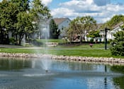 Thumbnail 19 of 20 - A fountain in the middle of a pond in a residential area.