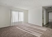 Thumbnail 25 of 35 - A room with a carpeted floor and white lines drawn on it.