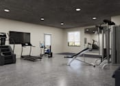 Thumbnail 13 of 18 - A spacious home gym with a variety of equipment.