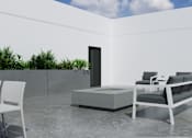 Thumbnail 12 of 18 - A white chair is placed in front of a black door.