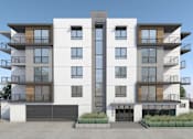 Thumbnail 16 of 18 - A modern apartment building with balconies and garages.