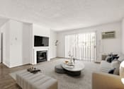 Thumbnail 14 of 44 - a rendering of a living room with a fireplace and a round table