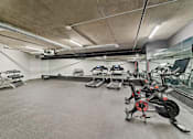 Thumbnail 19 of 119 - A gym with a grey carpet and a concrete ceiling.