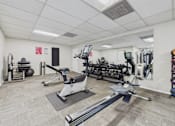 Thumbnail 105 of 108 - A gym with a variety of equipment including treadmills, weights, and exercise machines.