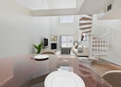Thumbnail 4 of 108 - A modern dining room with a glass table and chairs.