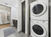 Thumbnail 23 of 40 - A row of washing machines in a laundry room.