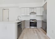 Thumbnail 52 of 163 - A modern kitchen with stainless steel appliances and wooden flooring.