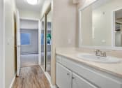 Thumbnail 46 of 61 - a bathroom with a sink and a mirror