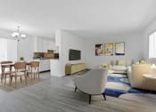 Thumbnail 13 of 20 - a living room and dining room with a table and chairs
