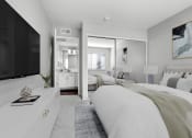 Thumbnail 14 of 61 - a white bedroom with a large bed and a tv