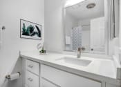 Thumbnail 80 of 102 - a white bathroom with a large mirror and a sink