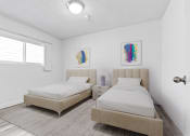 Thumbnail 5 of 23 - two beds in a bedroom with white walls and a window