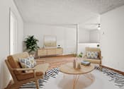 Thumbnail 5 of 22 - a living room with a table and chairs and a zebra rug