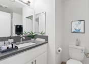Thumbnail 8 of 34 - a bathroom with a sink and a mirror and a toilet