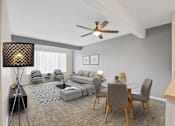Thumbnail 17 of 40 - a living room with a couch table and chairs and a ceiling fan