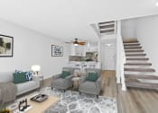 Thumbnail 1 of 21 - a living room with couches chairs and a coffee table