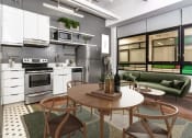 Thumbnail 6 of 45 - a kitchen with a stove top oven next to a table