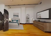 Thumbnail 31 of 37 - a bedroom with a bed and a dresser