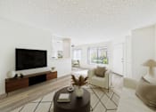 Thumbnail 13 of 115 - A modern living room with a flat screen TV and a coffee table.