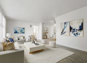 Thumbnail 5 of 49 - a living room with white furniture and a white rug