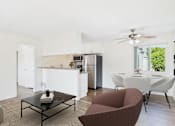Thumbnail 52 of 81 - A modern kitchen with a dining table and chairs.