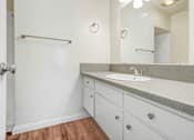 Thumbnail 44 of 48 - the preserve at ballantyne commons apartment bathroom with sink and mirror