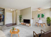 Thumbnail 11 of 22 - Living room and dining area with carpeted floors throughout