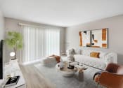 Thumbnail 7 of 15 - a living room with a white couch and a coffee table