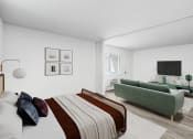 Thumbnail 12 of 66 - a bedroom with a bed and a couch and a tv