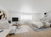 Thumbnail 17 of 45 - a bedroom with a bed and a couch and a tv