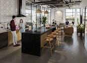 Thumbnail 5 of 15 - Common area with full kitchen, big screen TV and work from home space at Skylar At Sunset, Los Angeles California 