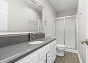 Thumbnail 42 of 64 - a bathroom with a sink and a shower and a toilet
