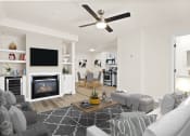 Thumbnail 56 of 66 - a living room with white walls and a fireplace with a flat screen tv above it