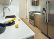 Thumbnail 15 of 16 - a kitchen with stainless steel appliances and a counter with lemons