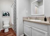 Thumbnail 8 of 28 - a bathroom with a sink and a toilet and a mirror