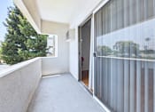 Thumbnail 7 of 46 - A balcony with a glass door and a glass window.