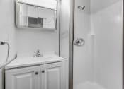 Thumbnail 13 of 19 - a bathroom with a sink and a shower