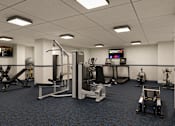 Thumbnail 6 of 25 - Stylish fitness center with modern finishes and functional layout