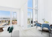 Thumbnail 28 of 52 - A modern living room with a view of the city.